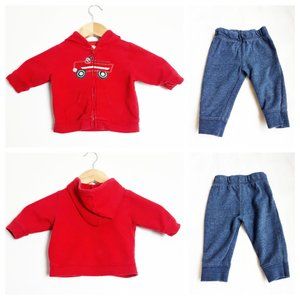 Infant Outfit Bundle Red Truck Full Zip Hoodie w Denim Look Sweatpants